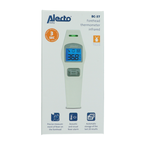 Thermomètre Frontal Infrarouge Alecto BC-37 - Mesure Sans Contact, Mémorise 20 Valeurs - Haute Précision